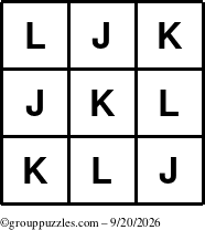 The grouppuzzles.com Answer grid for the TicTac-JKL puzzle for Sunday September 20, 2026