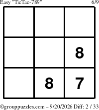 The grouppuzzles.com Easy TicTac-789 puzzle for Sunday September 20, 2026