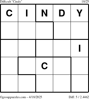 The grouppuzzles.com Difficult Cindy puzzle for Friday April 18, 2025
