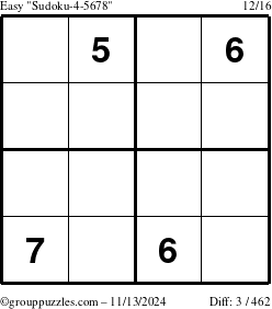 The grouppuzzles.com Easy Sudoku-4-5678 puzzle for Wednesday November 13, 2024