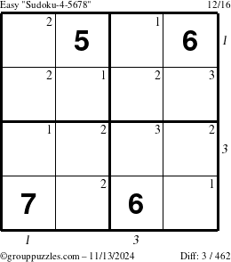 The grouppuzzles.com Easy Sudoku-4-5678 puzzle for Wednesday November 13, 2024 with all 3 steps marked