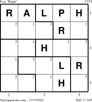 The grouppuzzles.com Easy Ralph puzzle for Wednesday November 13, 2024 with all 3 steps marked