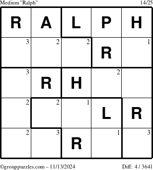 The grouppuzzles.com Medium Ralph puzzle for Wednesday November 13, 2024 with the first 3 steps marked