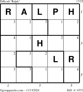 The grouppuzzles.com Difficult Ralph puzzle for Wednesday November 13, 2024 with all 4 steps marked