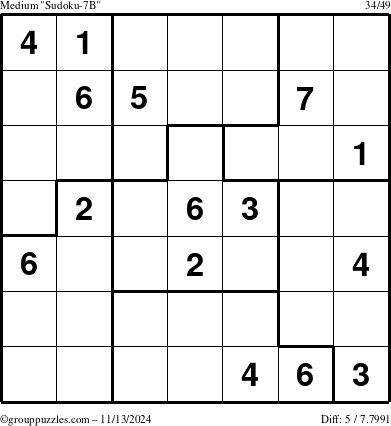 The grouppuzzles.com Medium Sudoku-7B puzzle for Wednesday November 13, 2024