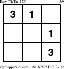 The grouppuzzles.com Easy TicTac-123 puzzle for Saturday October 18, 2025