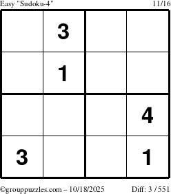 The grouppuzzles.com Easy Sudoku-4 puzzle for Saturday October 18, 2025