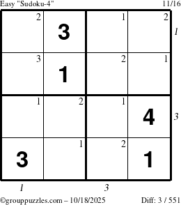 The grouppuzzles.com Easy Sudoku-4 puzzle for Saturday October 18, 2025 with all 3 steps marked
