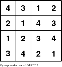 The grouppuzzles.com Answer grid for the Sudoku-4 puzzle for Saturday October 18, 2025