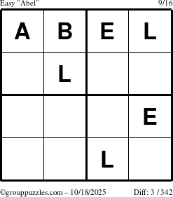 The grouppuzzles.com Easy Abel puzzle for Saturday October 18, 2025