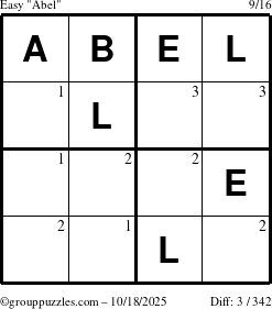 The grouppuzzles.com Easy Abel puzzle for Saturday October 18, 2025 with the first 3 steps marked