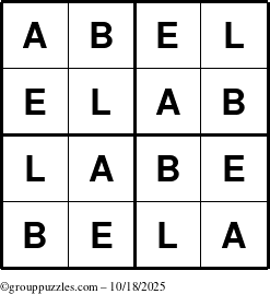 The grouppuzzles.com Answer grid for the Abel puzzle for Saturday October 18, 2025