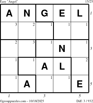 The grouppuzzles.com Easy Angel puzzle for Saturday October 18, 2025 with all 3 steps marked