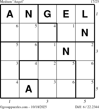 The grouppuzzles.com Medium Angel puzzle for Saturday October 18, 2025, suitable for printing, with all 6 steps marked