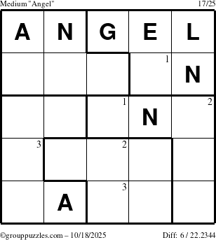 The grouppuzzles.com Medium Angel puzzle for Saturday October 18, 2025 with the first 3 steps marked