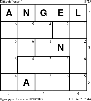 The grouppuzzles.com Difficult Angel puzzle for Saturday October 18, 2025 with all 6 steps marked