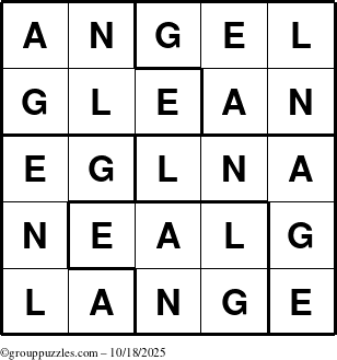 The grouppuzzles.com Answer grid for the Angel puzzle for Saturday October 18, 2025