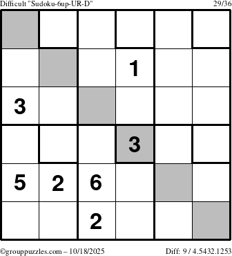 The grouppuzzles.com Difficult Sudoku-6up-UR-D puzzle for Saturday October 18, 2025