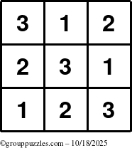 The grouppuzzles.com Answer grid for the TicTac-123 puzzle for Saturday October 18, 2025