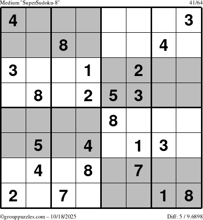 The grouppuzzles.com Medium SuperSudoku-8 puzzle for Saturday October 18, 2025