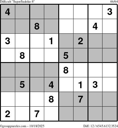 The grouppuzzles.com Difficult SuperSudoku-8 puzzle for Saturday October 18, 2025