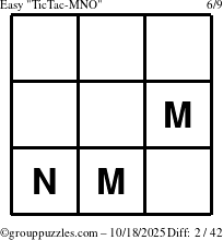 The grouppuzzles.com Easy TicTac-MNO puzzle for Saturday October 18, 2025