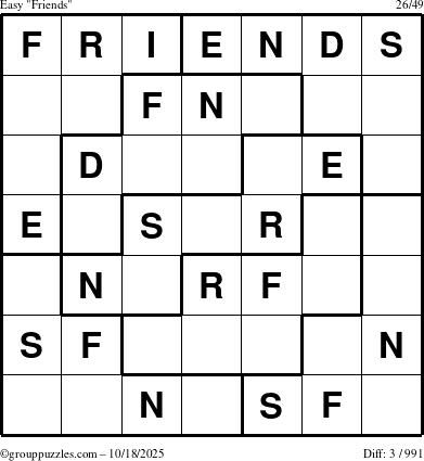 The grouppuzzles.com Easy Friends puzzle for Saturday October 18, 2025
