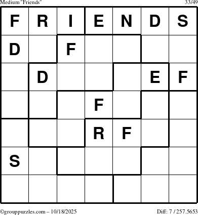 The grouppuzzles.com Medium Friends puzzle for Saturday October 18, 2025