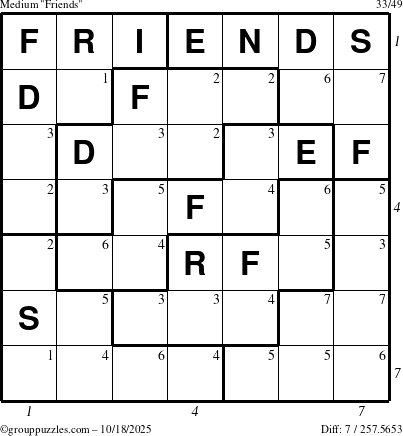 The grouppuzzles.com Medium Friends puzzle for Saturday October 18, 2025 with all 7 steps marked