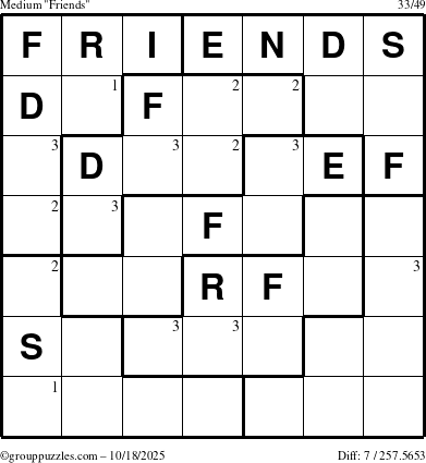 The grouppuzzles.com Medium Friends puzzle for Saturday October 18, 2025 with the first 3 steps marked