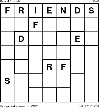 The grouppuzzles.com Difficult Friends puzzle for Saturday October 18, 2025