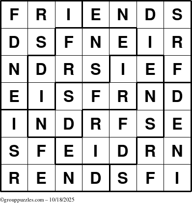 The grouppuzzles.com Answer grid for the Friends puzzle for Saturday October 18, 2025