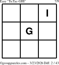 The grouppuzzles.com Easy TicTac-GHI puzzle for Monday March 23, 2026