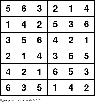 The grouppuzzles.com Answer grid for the Sudoku-Junior puzzle for Monday March 23, 2026
