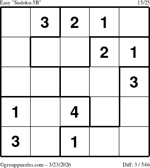 The grouppuzzles.com Easy Sudoku-5B puzzle for Monday March 23, 2026