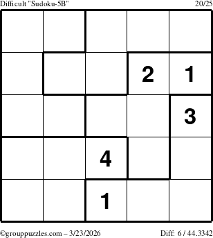 The grouppuzzles.com Difficult Sudoku-5B puzzle for Monday March 23, 2026