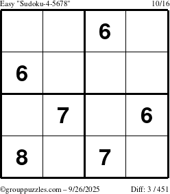 The grouppuzzles.com Easy Sudoku-4-5678 puzzle for Friday September 26, 2025
