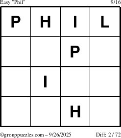The grouppuzzles.com Easy Phil puzzle for Friday September 26, 2025