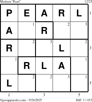 The grouppuzzles.com Medium Pearl puzzle for Friday September 26, 2025 with all 3 steps marked