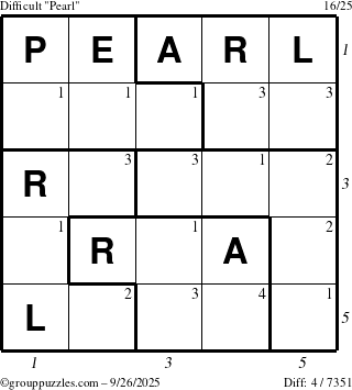 The grouppuzzles.com Difficult Pearl puzzle for Friday September 26, 2025 with all 4 steps marked