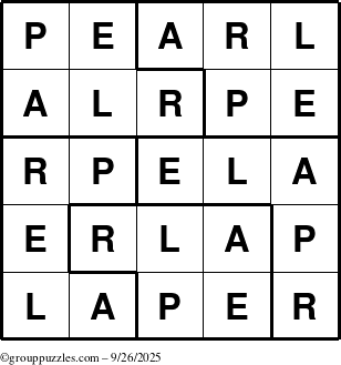 The grouppuzzles.com Answer grid for the Pearl puzzle for Friday September 26, 2025