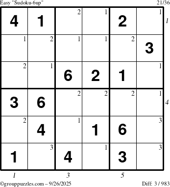 The grouppuzzles.com Easy Sudoku-6up puzzle for Friday September 26, 2025 with all 3 steps marked