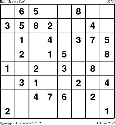 The grouppuzzles.com Easy Sudoku-8up puzzle for Friday September 26, 2025