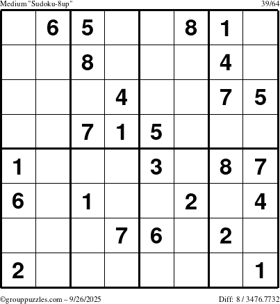 The grouppuzzles.com Medium Sudoku-8up puzzle for Friday September 26, 2025