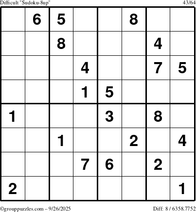 The grouppuzzles.com Difficult Sudoku-8up puzzle for Friday September 26, 2025