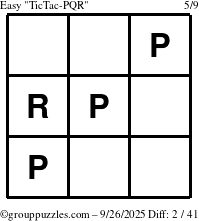 The grouppuzzles.com Easy TicTac-PQR puzzle for Friday September 26, 2025