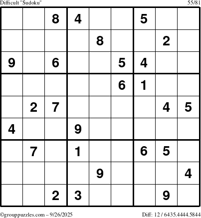 The grouppuzzles.com Difficult Sudoku puzzle for Friday September 26, 2025