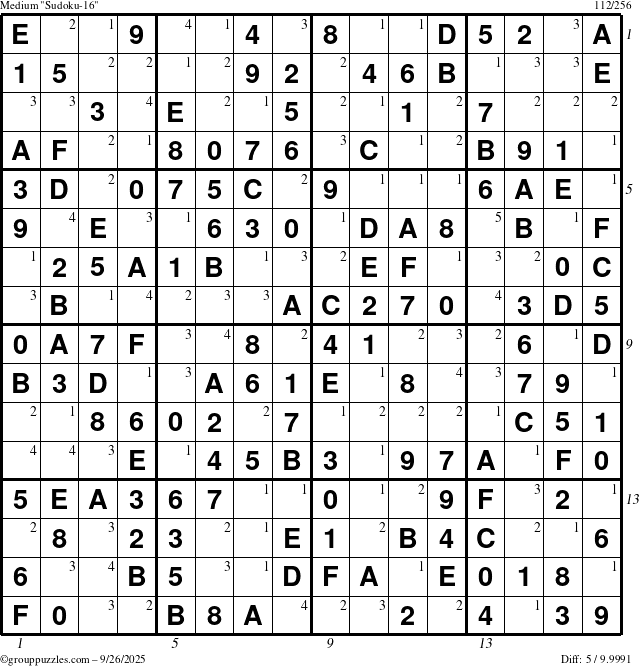 The grouppuzzles.com Medium Sudoku-16 puzzle for Friday September 26, 2025 with all 5 steps marked
