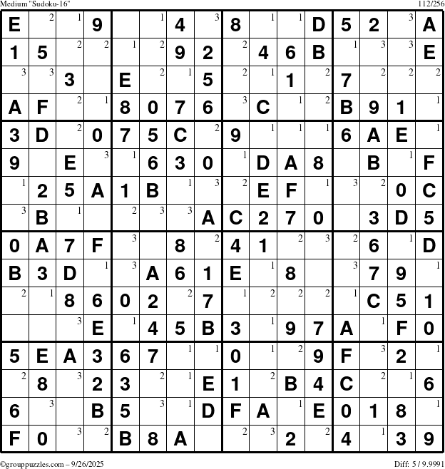 The grouppuzzles.com Medium Sudoku-16 puzzle for Friday September 26, 2025 with the first 3 steps marked