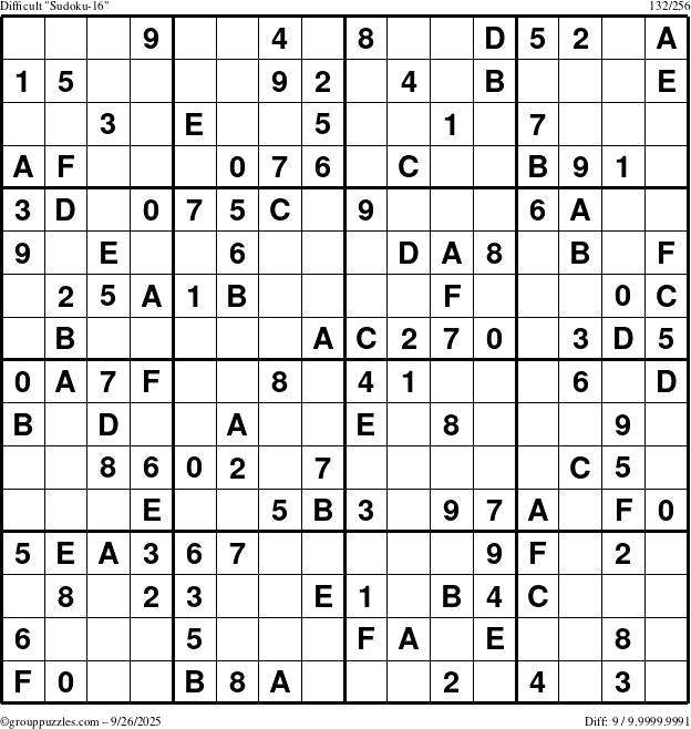 The grouppuzzles.com Difficult Sudoku-16 puzzle for Friday September 26, 2025